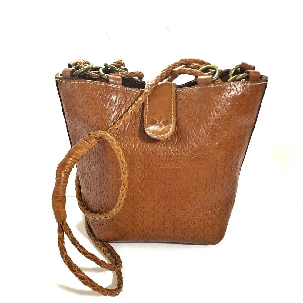 Patricia Nash Leather Weave Cognac Bucket Purse Women’s